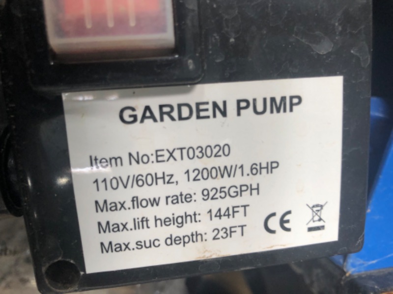 Photo 2 of 1.6 HP Stainless Steel Lawn Sprinkling Pump Electric Water Pump Transfer Pump Shallow Well Pump Garden Lawn Irrigation Booster Pump Blue