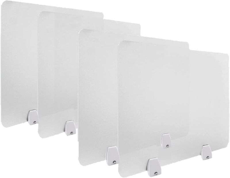 Photo 1 of tonchean 4PCS Desk Dividers Office Partitions, Privacy Desk Panel Protective Sneeze Guard, Frosted Acrylic Plexiglass Shield with Clamps for Offices Schools Call Centers - 23.6”L X15.8”W
