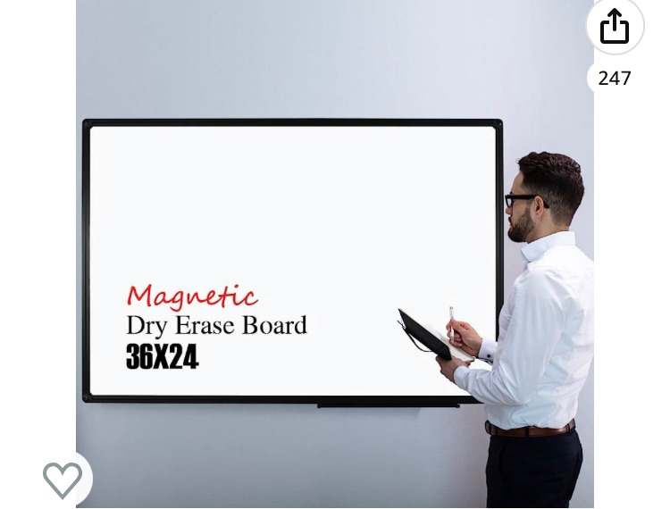 Photo 1 of XBoard Magnetic Whiteboard 36 x 24, White Board/Dry Erase Board with Detachable Marker Tray, Black Aluminium Frame