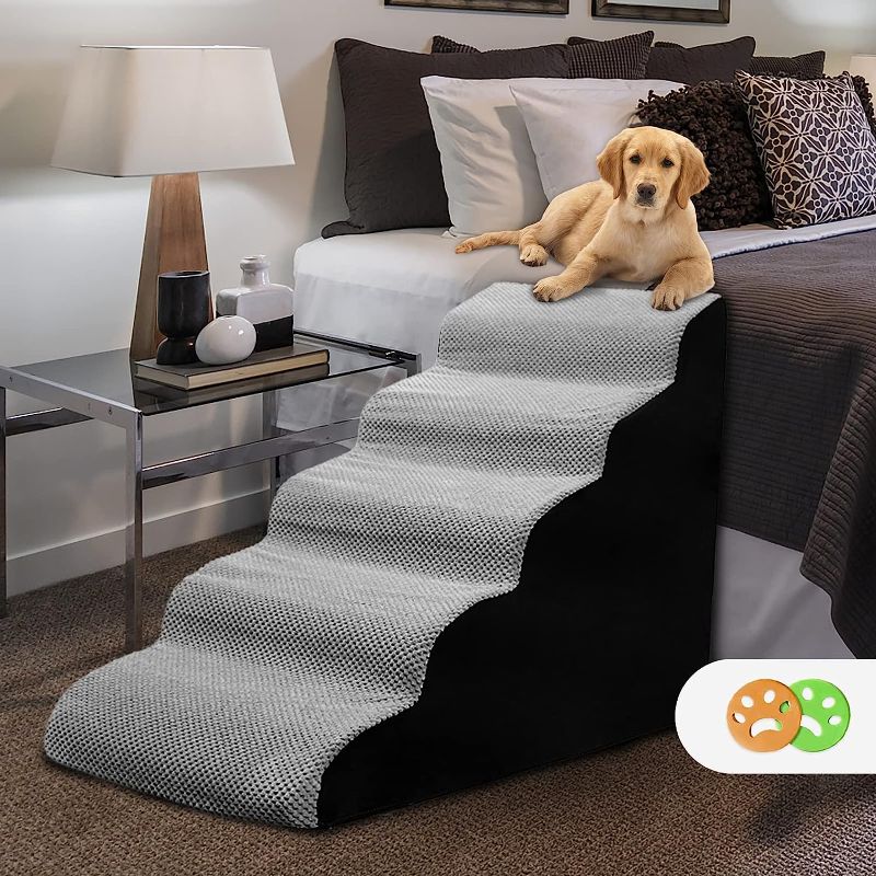 Photo 1 of  5 TieRS High Density Foam Dog Ramp/Stair for High Bed, Grey Pet Foam Steps for Injured Dogs and Old Cats with Joint Pain, Dog Ladder with 5 Steps and Non-Slip Soft Cover-Grey
