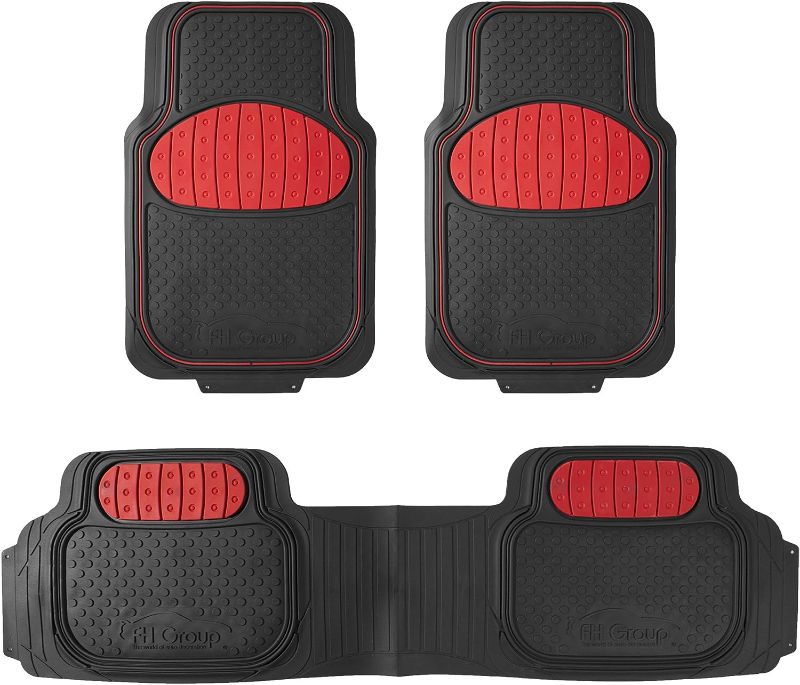 Photo 1 of Automotive Floor Mats Red Climaproof for All Weather Protection Universal Fit Heavy Duty Rubber fits Most Cars, SUVs, and Trucks (Full Set Trim to Fit) FH Group F11500RED