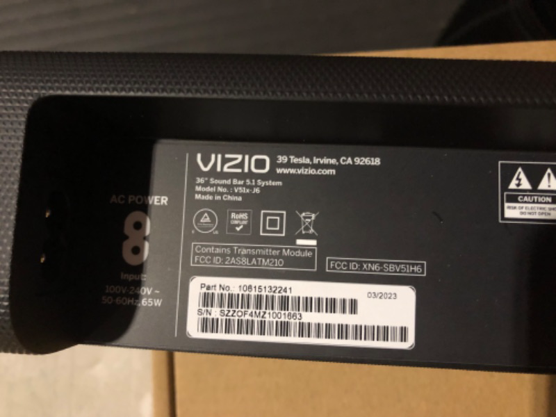 Photo 1 of **See Notes** 
VIZIO V-Series 5.1 Home Theater Sound Bar with Dolby Audio