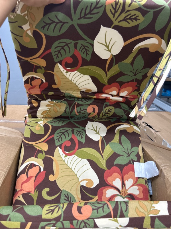 Photo 2 of 2ok-Pillow Perfect Outdoor/Indoor Coventry Café Square Corner Chair Cushion, 36.5" x 18", Brown Square Corner Chair Cushions, 36.5” x 18”