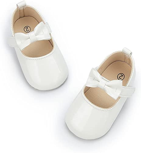 Photo 1 of  Meckior Infant Baby Girls Soft Sole Bowknot Princess Wedding Dress Mary Jane Flats Prewalker Newborn Light Baby Sneaker Shoes 6-12 MONTHS 