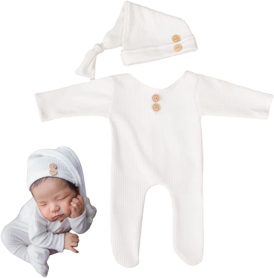 Photo 1 of Photography Romper Bodysuit for Newborn Baby Girl Boys,2Pcs Jumpsuit Outfit Hat Photography Props Photo Shoot