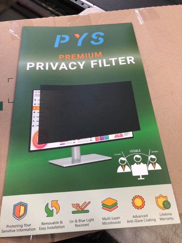 Photo 2 of [2023 Newest] PYS Computer Privacy Screen 24 Inch - Monitor Privacy Screen Shield for 16:9 Widescreen - Anti-Glare Protector and UV-Blocking Screen Privacy Filter - Black 24 Inch (Diagonal) - 16:9 Aspect Ratio