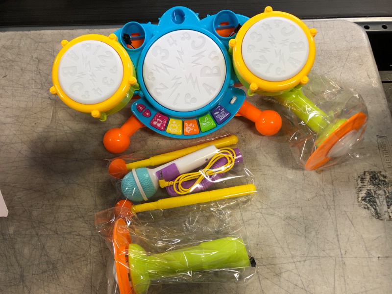 Photo 2 of Drum Set for Kids with 2 Drum Sticks and Microphone, Musical Toys Gift for Toddlers…
