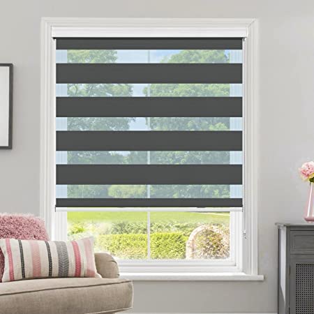 Photo 1 of Allbright Zebra Blinds Window Shades Dual Layer (34" W X 72" H, Black) Striped Blinds Sheer Shades Light Control Day and Night Window Drapes Roller Shades for Windows Easy Installation
