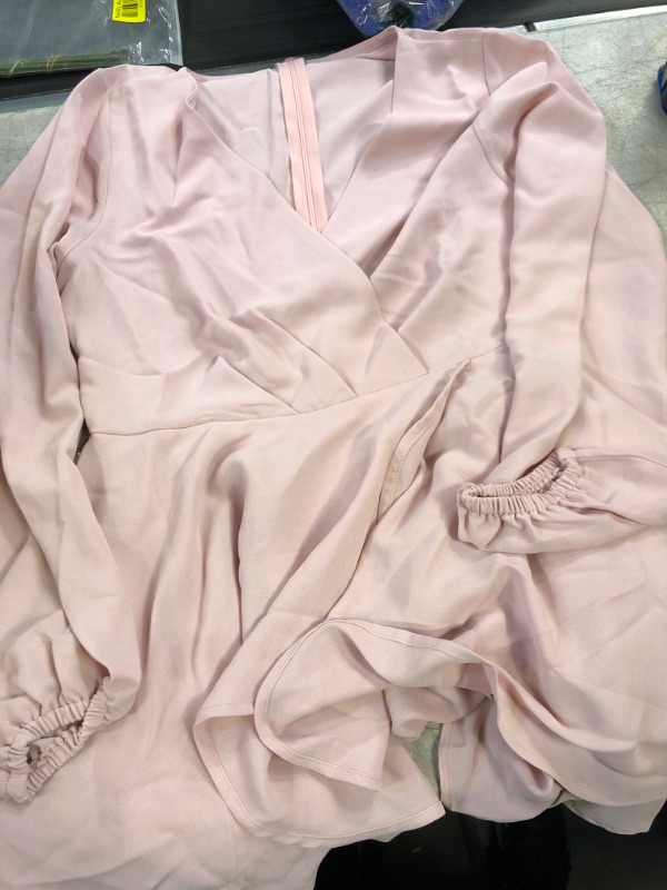 Photo 2 of Cosonsen Women's Dress Deep V-Neck Long Sleeve Waist Tie Ruffle Mini Swing Skater Dresses Pink Small