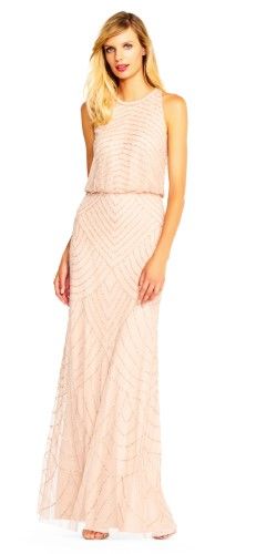 Photo 1 of Art Deco Beaded Blouson Dress with Halter Neckline in Blush
SIZE-12
