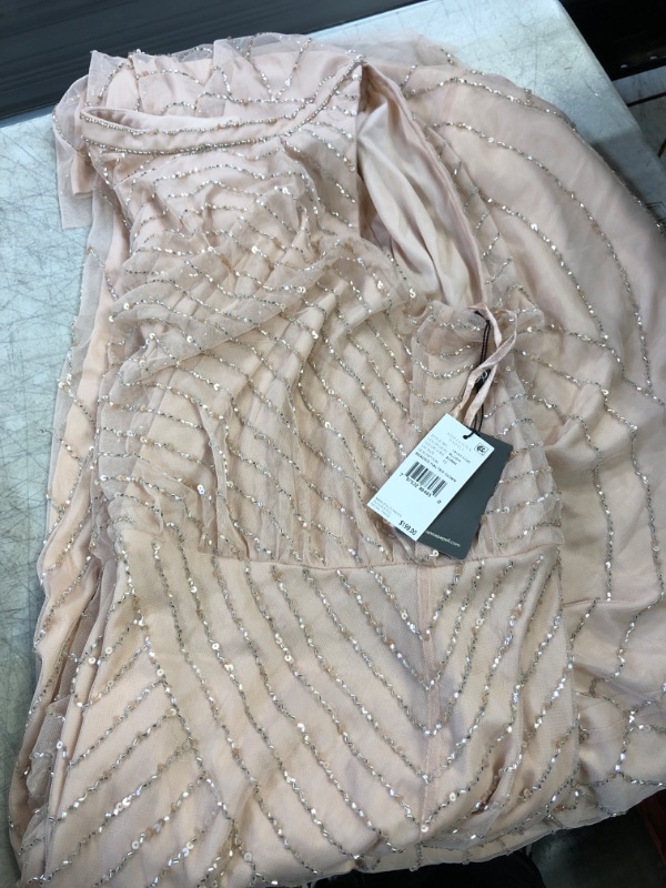 Photo 2 of Art Deco Beaded Blouson Dress with Halter Neckline in Blush
SIZE-12
