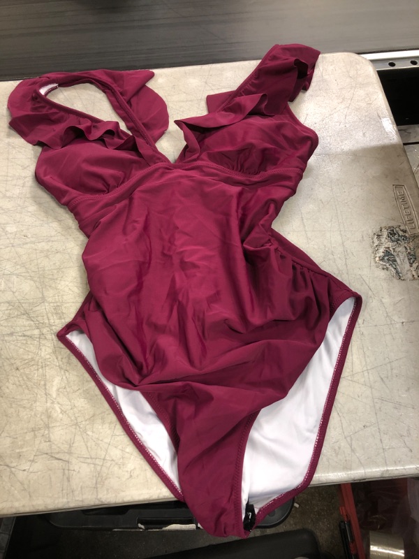 Photo 1 of BATHING SUIT- ONE PIECE- BURGANDY 
SIZE- LARGE