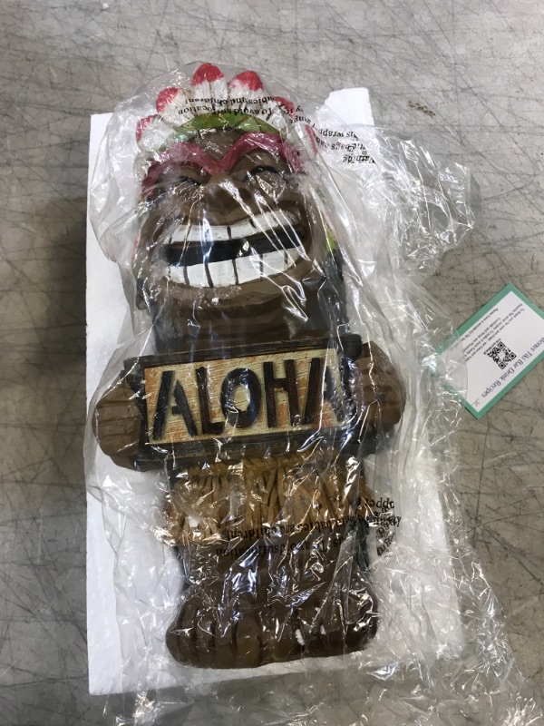 Photo 2 of Aloha Tiki Solar Statue - Tiki Bar Accessories Outdoor Decor for Garden Patio and Pool or Hawaiian Luau Party Decorations| Tiki Warrior Man Light Up Welcome Sign Figurine