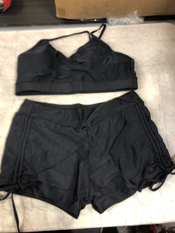 Photo 1 of 2 PIECE BATHING SUIT- BLACK 
SIZE- LARGE