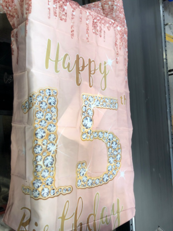 Photo 1 of HAPPY 15TH BIRTHDAY BANNER- ROSE GOLD