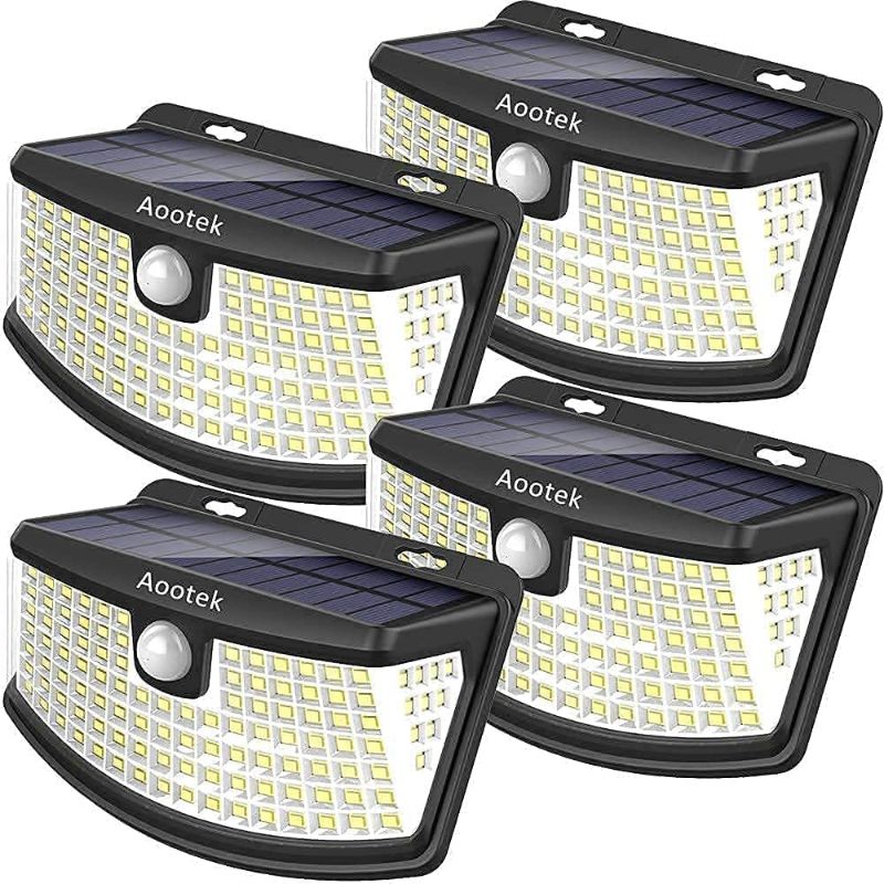 Photo 1 of Aootek New Solar Lights 120 LEDs with Lights Reflector,270° Wide Angle, IP65 Waterproof, Easy-to-Install Security Lights for Front Door, Yard, Garage, Deck (4 Pack)
