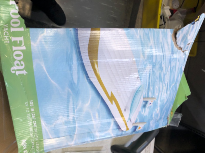 Photo 1 of Sloosh Luxury Inflatable Yacht Boat Pool Raft with Cooler, Swimming Water Pool Float Summer Pool Party Lounge Decorations for Adults 105in x 48in