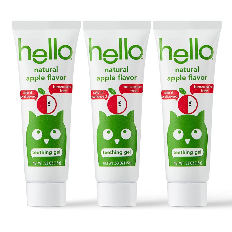 Photo 1 of Hello Natural Apple Flavor Baby Teething Relief Gel, For Kids Age 3 Months and Older, Benzocaine Free, Safe to Swallow for Infants and Toddlers, Vegan, SLS Free, Gluten Free, .53 Ounce (Pack of 2)
