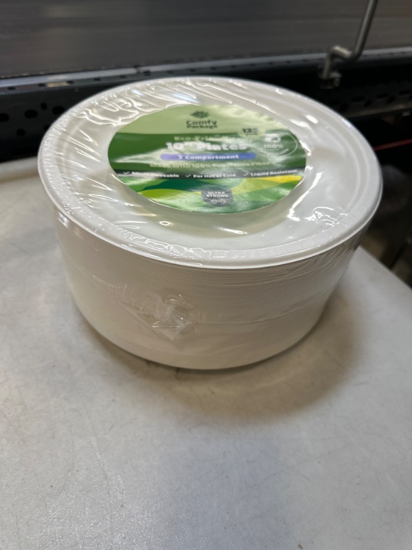 Photo 2 of 100% Compostable 10 inch Heavy-Duty Plates 3 Compartment [125 Pack]