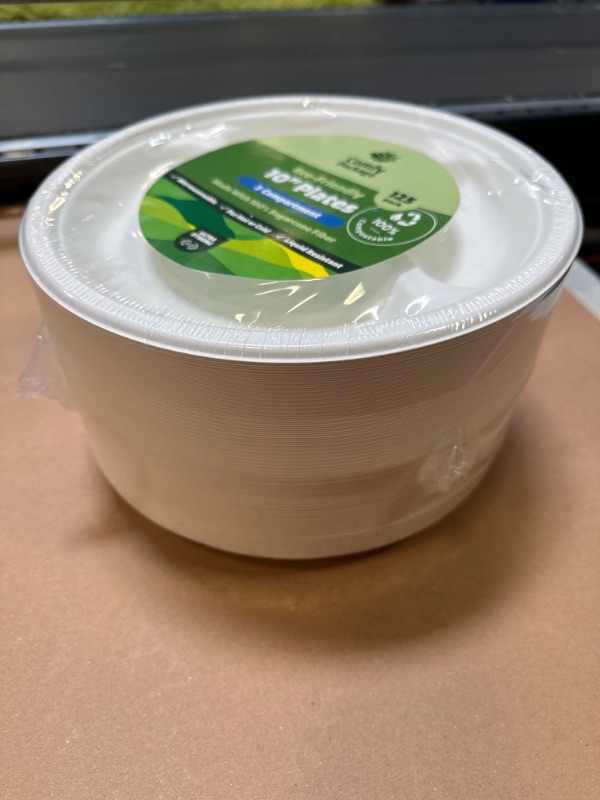 Photo 2 of 100% Compostable 10 inch Heavy-Duty Plates 3 Compartment [125 Pack]