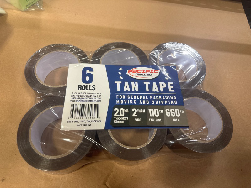 Photo 2 of Brown/Tan Acrylic Packing Tape, 2 Inch Wide, 2.0mil Thickness, 110 Yard Per Roll [Pack of 6 Rolls] 6-Pack, 110Yd, 2inch