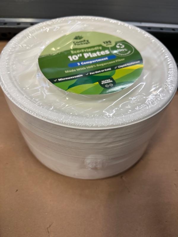 Photo 2 of 100% Compostable 10 inch Heavy-Duty Plates 3 Compartment [125 Pack]