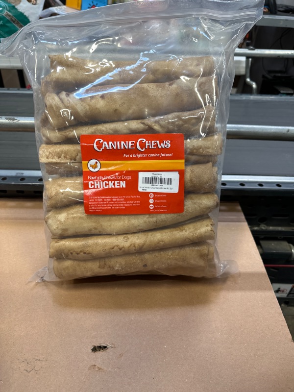 Photo 2 of Canine Chews 8-9" Chicken Basted Rawhide Retriever Rolls - Pack of 25 Chicken-Flavored Long-Lasting Dog Rawhide Chews - Protein-Dense Jumbo Rawhide Bones For Large Dogs - Treats for Aggressive Chewers