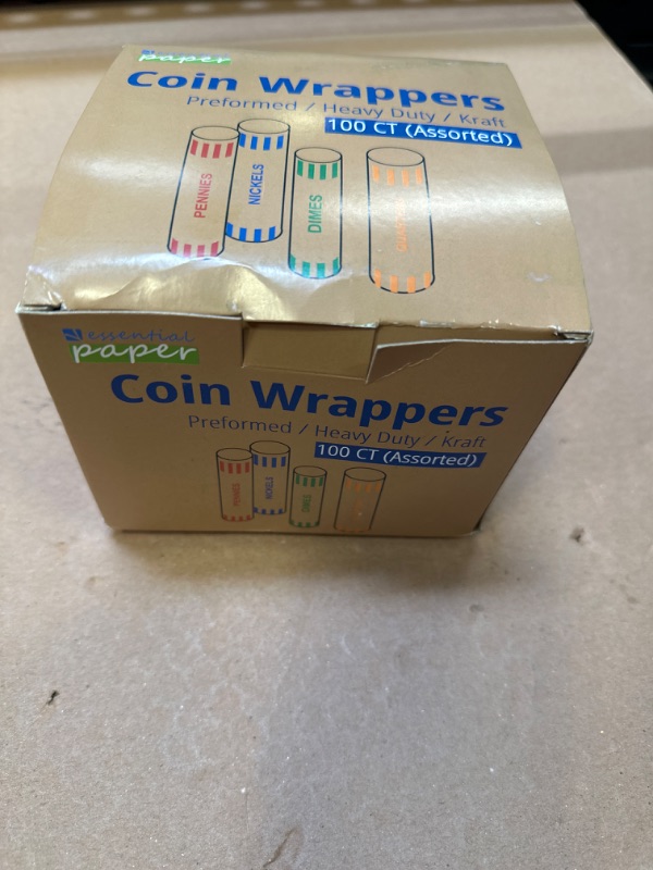 Photo 2 of 100pcs Assorted Heavy Duty Preformed Coin Wrappers Rolls - Quarters, Pennies, Nickels and Dimes (Total 100 pcs)