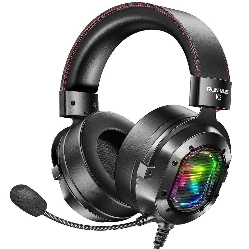 Photo 1 of RUNMUS K3 Gaming Headset, Over Ear Headphone with Noise Canceling Mic & RGB Light, Compatible w/ PS4, PS5, PC(Laptop/Desktop), Mac
