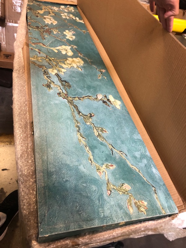 Photo 3 of 4 Panel (Original Teal Color) Wood Folding Screen Decorative Canvas Privacy Partition Room Divider - Vincent Van Gogh's Almond Blossoms 4 Panels