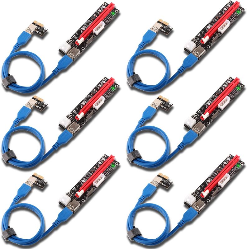 Photo 1 of Ziyituod Newest PCIE Riser Express Cable 1X to 16X (6pin / MOLEX/SATA) with Led Graphics Extension Ethereum ETH Mining Powered PCI-E Riser Adapter Card, with 60cm USB 3.0 Cable, 6 Pack
