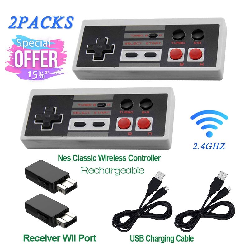 Photo 1 of Snorain 2 Pack Rechargeable NES Classic Mini Wireless Controller -TURBO/HOME EDITION-Rapid Buttons Edition for Nes Wii Gaming System with 2.4G Wireless Receiver(2023 Upgraded)
