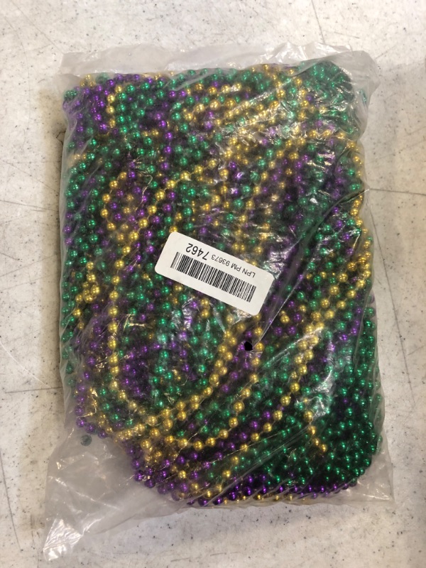 Photo 2 of 33 inch 07mm Round Metallic Purple Gold and Green Beads - 6 Dozen (72 necklaces)