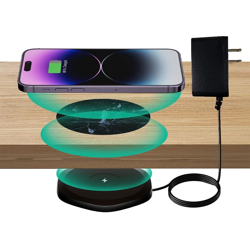 Photo 1 of KPON Invisible Wireless Charger - 30mm Under Table QI Charger - Furniture Desk Wireless Charging Station for iPhone 14/13/12/11/X/8 and All Qi Standard Devices (with QC Adapter)…

