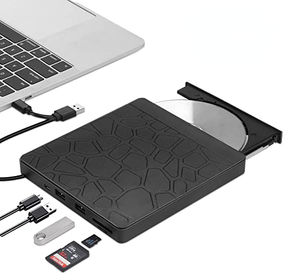 Photo 1 of External DVD Drive for Laptop, USB 3.0 Type-C CD DVD +/-RW Burner Optical Disk Drive, Zilynhom Portable CD/DVD ROM Writer Reader with 2 Card Slot& 3 USB Port, for Desktop Windows 10/8/7 Linux Mac OS
