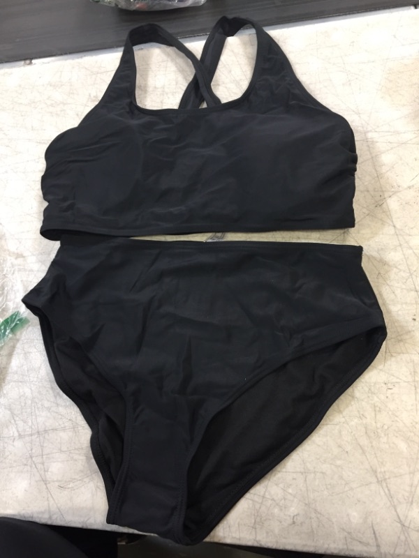 Photo 1 of 2 PIECE BATHING SUIT- BLACK SIZE- LARGE