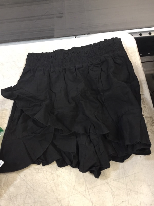 Photo 2 of BNOOUIL Women's High Waisted Shorts Summer Casual Comfy Flowy Beach Linen Cotton Shorts Wrap Mini Skirt Skort Black Large