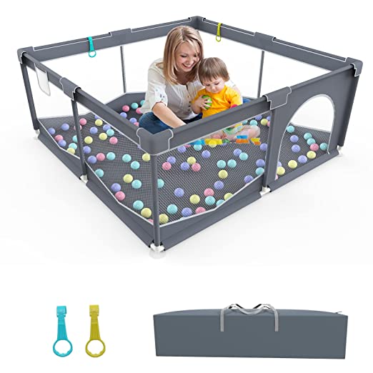 Photo 1 of Baby Playpen, Portable Play Pens for Babies and Toddlers, Sturdy Safety Baby Play Yards with Anti-Slip Base, Big Baby Gate Playpen, Breathable Baby Fence with Mesh
