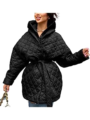 Photo 1 of BTFBM Women Button Down Quilted Jacket Coat 2023 Fall Winter Fashion Belt Pockets Removable Padded Hood Puffer Outerwear - Sz Small