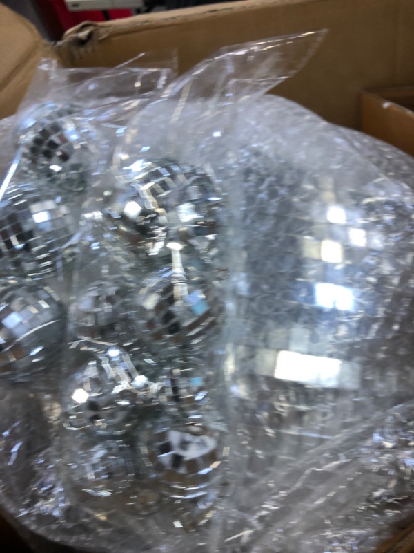 Photo 3 of 20 Pcs Hanging Mirror Disco Ball Ornaments Glass Disco Balls Decoration Different Sizes 70s Reflective Mini Disco Ball Decor with Rope (16 Inch, 2.4 Inch,1.6 Inch, 0.8 Inch) 16 Inch, 2.4 Inch,1.6 Inch,0.8 Inch