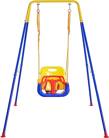 Photo 1 of FUNLIO 3-in-1 Swing Set for Toddler with 4 Sandbags, Heavy-Duty Kid Swing Set for Backyard, Baby Swing Indoor/Outdoor Play, Folding Metal Stand & Clear Instruction, Easy to Assemble & Store
