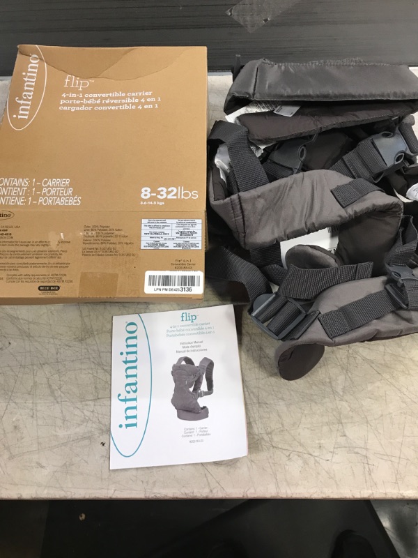 Photo 2 of Infantino Flip Advanced 4-in-1 Carrier - Ergonomic, convertible, face-in and face-out front and back carry for newborns and older babies 8-32 lbs Grey Flip 4-in-1 Carrier