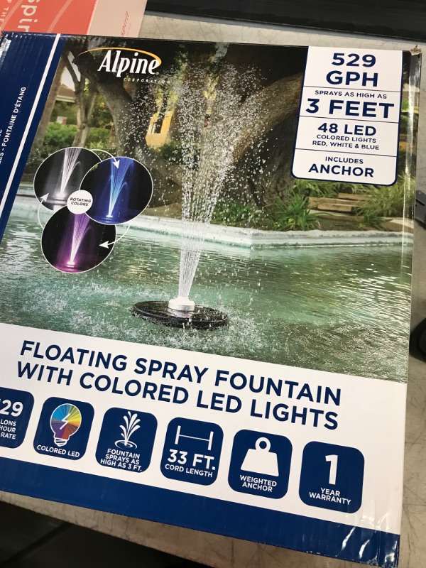 Photo 2 of Alpine Corporation FTC102 550-GPH Pump 48-LED Light Floating Spray Fountain, 12"L x 12"W x 6"H / 14"H, Black