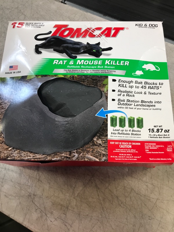 Photo 2 of Tomcat Rockscape Bait Station: Rat and Mouse Killer, Discreetly Place Outdoors, Refillable, Kid and Dog Resistant Rockscape Bait Station (4 Bait Blocks)