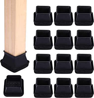Photo 1 of 24 PCS Square Silicone Chair Leg Floor Protectors with Felt, Felt Furniture Pads, Chair Leg Covers Cups, Chair Leg Protectors for Hardwood Tile Floors No Scratches (Fit:1"- 1.2", Black)