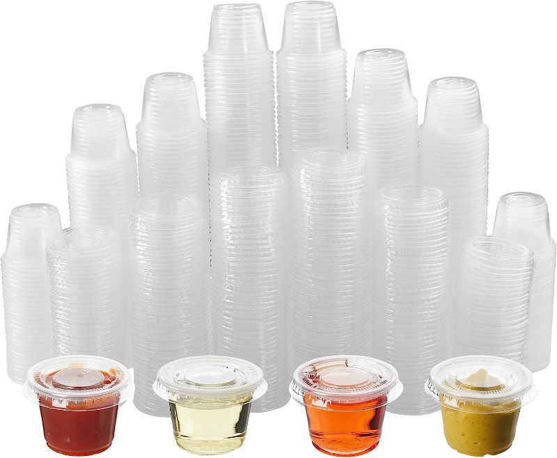 Photo 1 of [2000 PK] 1 Oz Containers With Lids| Jello Shot Cups With Lids| 1 Ounce Portion Cups, Condiment Cups With Lids| Food Samples, Sauces, Salad Dressings, Peanut Butter, Portion Control, Arts And Crafts
