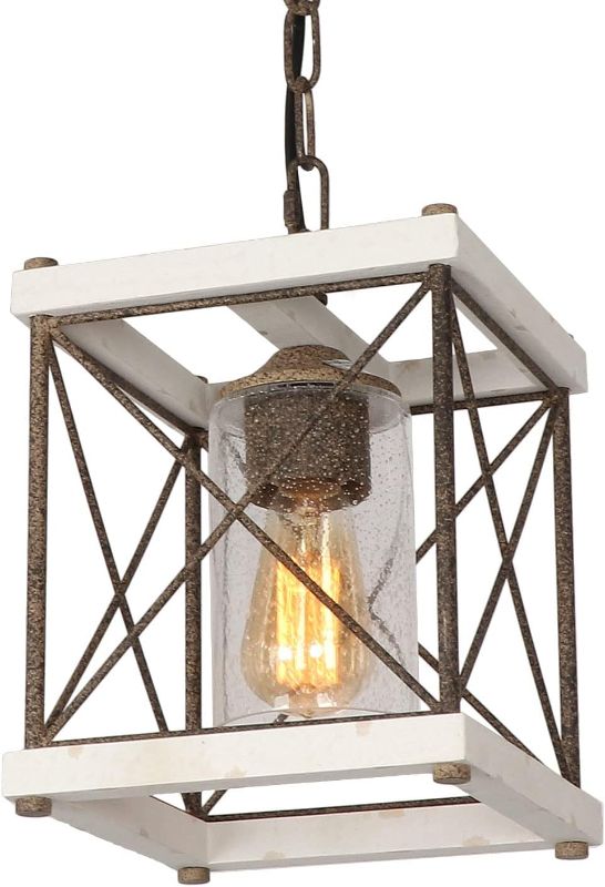 Photo 1 of Anmytek Farmhouse Pendant Light, Retro Wood Chandelier Vintage Cage Pendant Lamp Hanging Pendant Light Fixture for Kitchen Island Dining Room P0094
