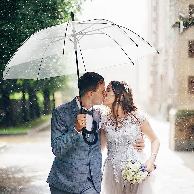 Photo 1 of  Clear Umbrella Wedding Style Stick Umbrella Large Canopy Windproof Transparent Stick Umbrella Wedding Rain Transparent Umbrella Bulk Auto Open J Hook Handle
