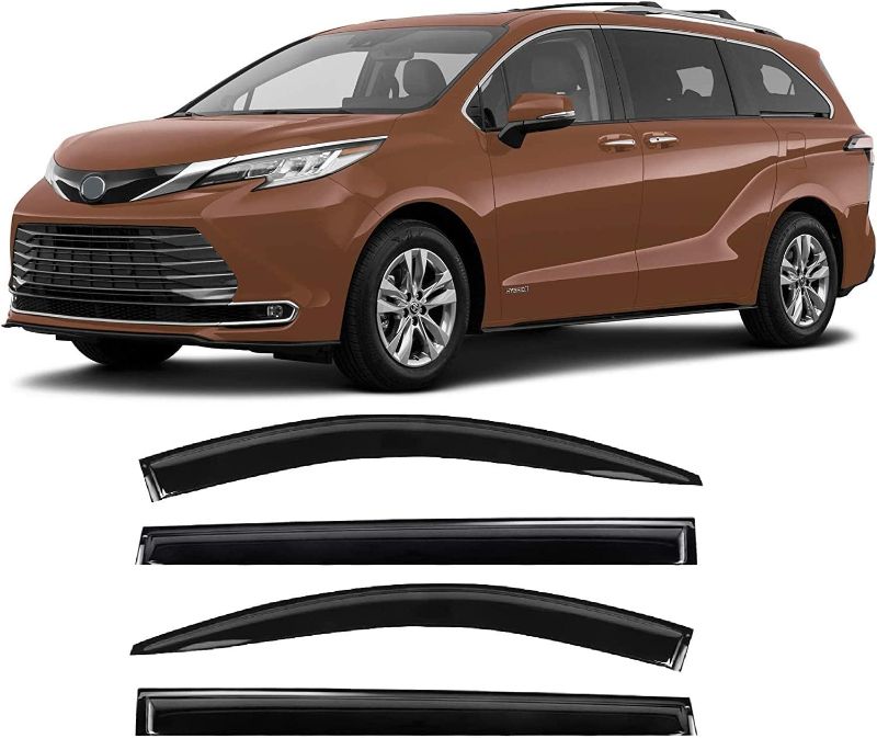 Photo 1 of  Tape-on Side Window Visors Rain Guards Deflector 4 Piece Set for Toyota Sienna 2021-2022 LE XLE XSE Limited PlatinumT