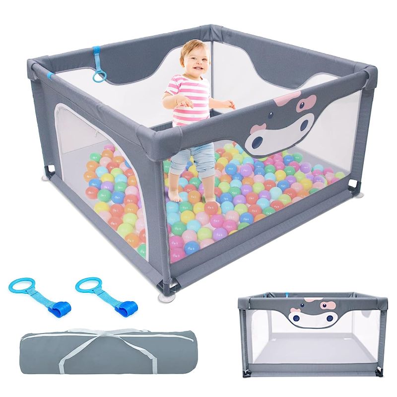 Photo 1 of Baby Playpen - WGKLLY Playpen for Babies and Toddlers, Easy to Set Up & Clean Play Pen, Safety Baby Fence Play Yard with Zipper Door, Breathable Mesh Side, Anti-Slip Base, Carry Bag for Indoor&Outdoor
